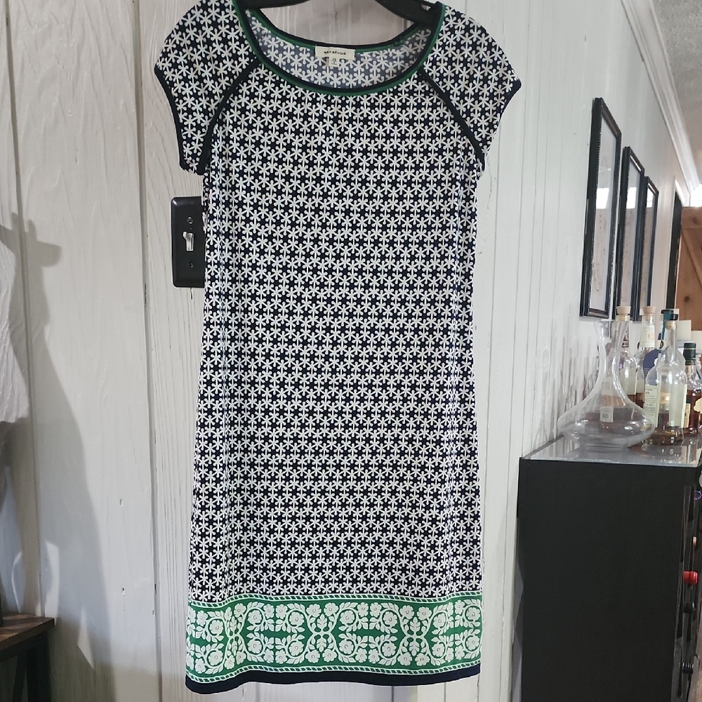 Max Studio Black and White Mini Dress with Green Trim